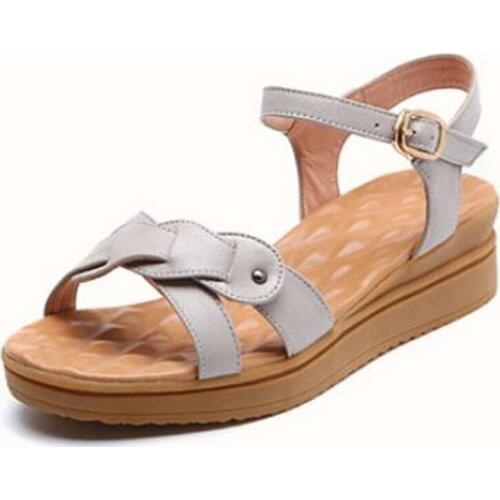 Soft Comfort Non-slip Flat Wedges Sandals Summer Mom Sandals 2019 Open Shoes Woman Shoes Sandals Genuine Leather Casual Sandals