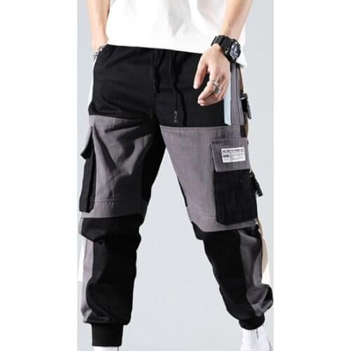 New Mens Side Pockets Cargo Harem Pants 2021 Ribbons Black Hip Hop Casual Male Joggers Trousers Fashion Casual Streetwear Pants