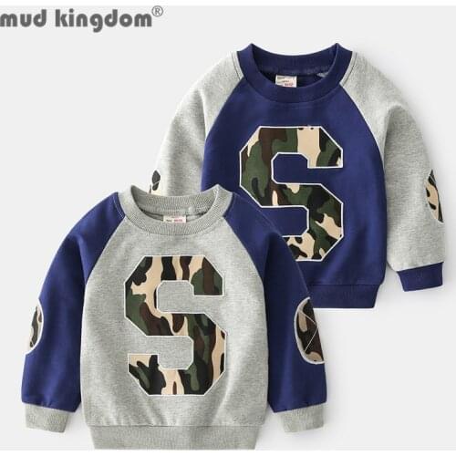 Mudkingdom Boys Patchwork Sweatshirts Casual Letter Camouflage Embroidery Pullover Tops for Boy Long Sleeve Fashion Clothes