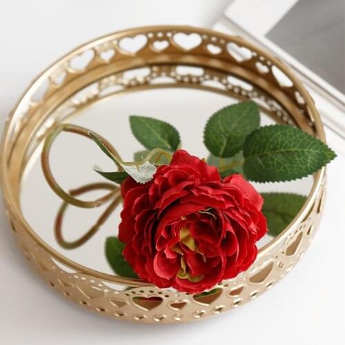 Gold Color Table Jewelry Storage Plate Mirror Jewelry Organizer Cosmetic Organizing Tray Decorative Basket