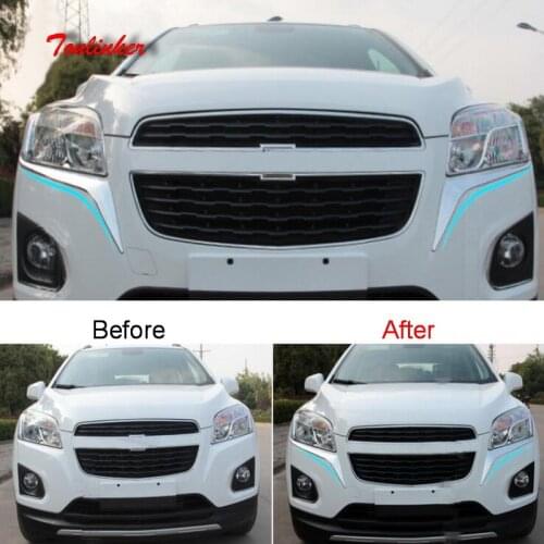 Tonlinker for CHEVEROLET TRAX 2014 Headlight eyebrow Cover sticker Car Styling 2 PCS DIY ABS Chrome Cover Case stickers