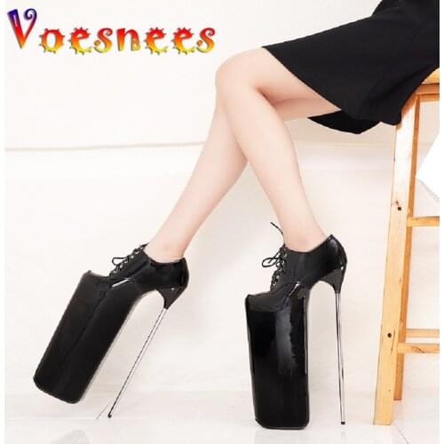 Voesnees Brank Pumps Women Fashion Platform Round Toe Super High Heels 30 cm Thin Heels Lace-Up Female Pumps Pole Dance Shoes