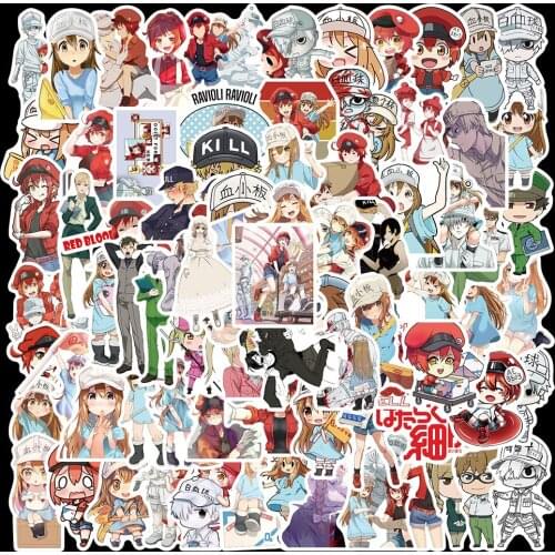 10/50/100pcs Japanese Anime Cells At Work Stickers Decal for Luggage Laptop Skateboard Snowboard Suitcase Mobile Phone Kid Toys