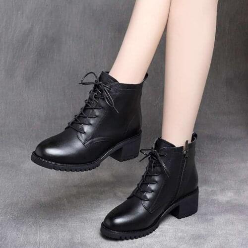 Hot Sale 2020 Women Boots Lace Up Flat Biker Combat Wine Red Boots Shoes Buckle Woman Botas Women Martin Boots