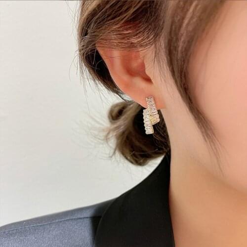 MENGJIQIAO Korean Fashion Zircon Twist Irregular Drop Earrings For Women Ladies Sweet Gold Color Pendientes Jewelry Gifts