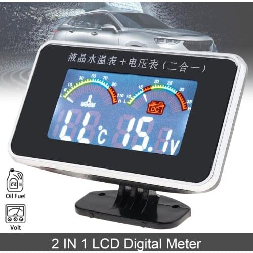 1 PC 12V / 24V Durable 2 In 1 LCD Digital Volt Gauge + Water Temp Gauge Universal Digital Meter with Sensor Fit for Car /Truck