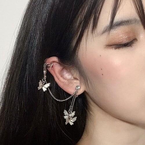 1pc Ear Cuff Chain Butterfly Ear Clip Earring Alloy Butterfly Cartilage Earring Drop Earring For Women