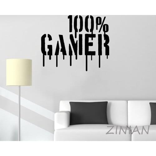 100% Gamer Boys Wall Decal Art Vinyl Home Decoration Living Gaming Room Wallpaper Removable Modern Video Game Stickers Z554