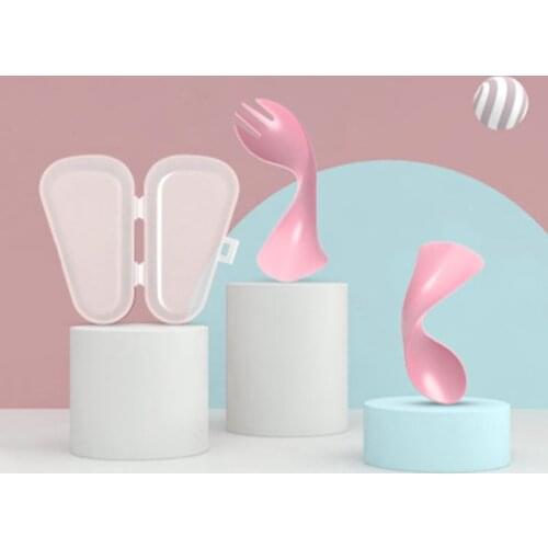 Lets Make 2pc/set Silicone Spoon with Fork Bending Baby Products Safe Smooth Kids Feeding Bowl Baby Food