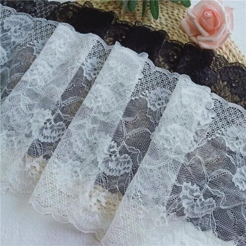 21CM Wide Black and White Mesh Embroidered Swiss Lace Fabric Home Woven Wedding Custom Accessories E2349