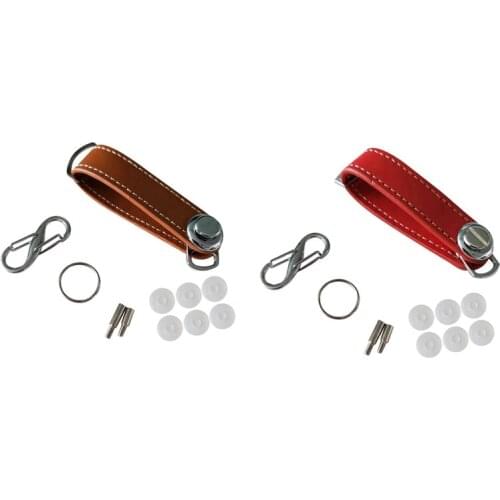 2x Car Key Pouch Bag Case Wallet Holder Chain Key Wallet Ring Pocket Key Organizer Smart Leather Keychain Brown & Red