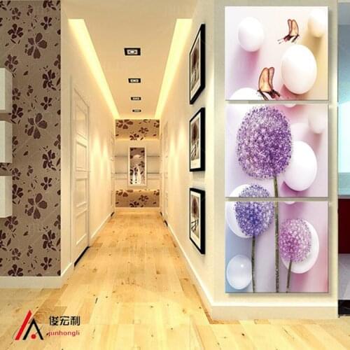 3 pieces stereoscopic art Dandelion Flower Corridor canvas oil painting living room pictures on the wall Modular pictures Print