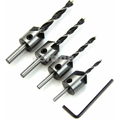 4pcs HSS 5 Flute Countersink Drill Bit Set Reamer Woodworking Chamfer 3mm-6mm HSS Drill 4241
