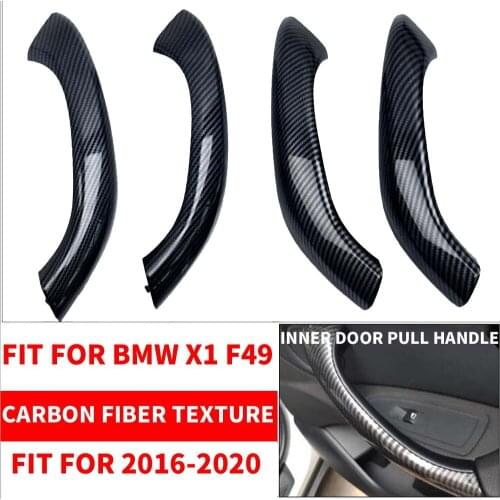 4PCS LHD RHD Carbon Fiber Front Rear Left / Right Car Interior Door Handle Inner Pull Outer Trim Cover For BMW X1 X2 F48 F49 F39
