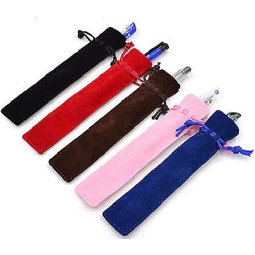 5Pcs Thicker Pen Case With Rope For Rollerball /Fountain/Ballpoint Pen Velvet Pen Pouch Holder Single Pencil Bag