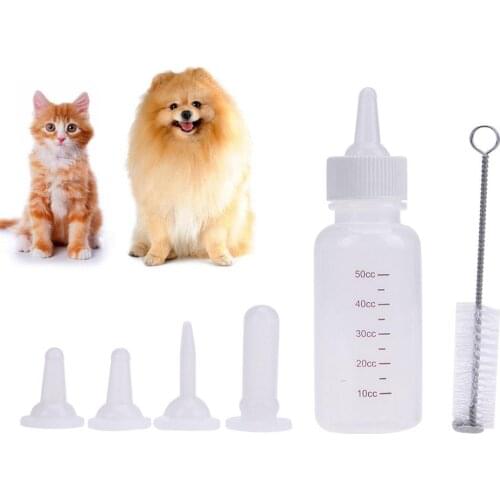 6pcs Puppy Kitten Feeding Bottle Pet Dog Cat Nursing Water Milk Feeder Kit 50ml Pet Feeding Bottle w/Cleaning Brush for Puppy