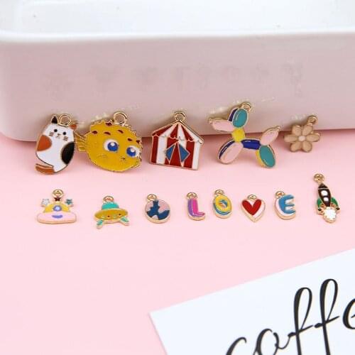 6pcs Japanese Style Spacecraft Animal cat Earrings For Women Girl Cute Cartoon Earrings Love pendant Diy Jewelry Accessories
