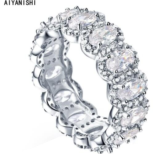 AIYANISHI 925 Sterling Silver Eternity Band Rings Glittering Sona Diamond Bridal Wedding Rings Promise Engagement Ring Gift