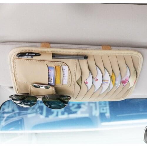 Car CD DVD Holder Bag Disc PU Leather Storage Case Sunglasses Organizer Sun Visor Sunshade Sleeve Wallet Clips Stowing Tidying