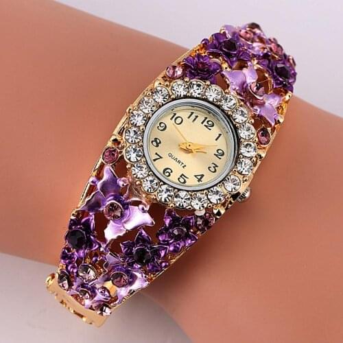 Women Watch Alloy Crystal Bracelet Flower Wrist Watch Women Clock Quartz Watches With Rhinestone Quartz Bracelet Watch