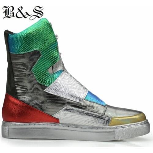 Black& Street Symphony colorful genuine leather Trainer Lace Up flats causal Boots sneakers comfortable Botas