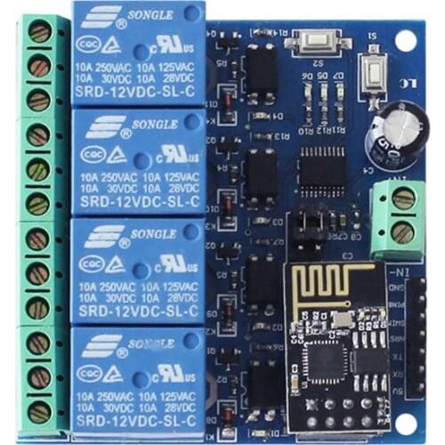 DC 12V ESP8266 & ESP-01 WIFI Relay Module Four Channels For Smart Home Intelligent Furniture 203B