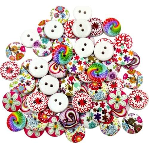 100 Lot Wood Buttons 15mm Sewing Flatback Button Assorted Colors Wooden Buttons for Multipurpose Craft, with Different Patterns