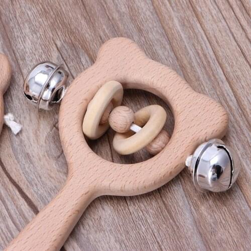 Baby Beech Wooden Rattle Teethers Montessori Toys Wooden Baby Rattle Teether BX0D