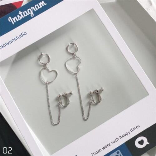 1 PC Long Tassel Statement Earrings Fashion Personality Rock Style Heart-shape Pendant Ear Clip Ear Stud Women Jewelry Gift