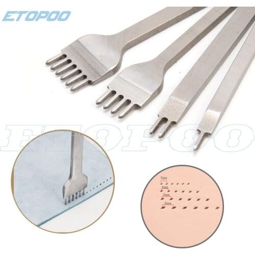 DIY eather Hole Punches Stitching Punch Tool Stainless 3/4/5/6mm Pitch Prong Piercer Tools for Leather