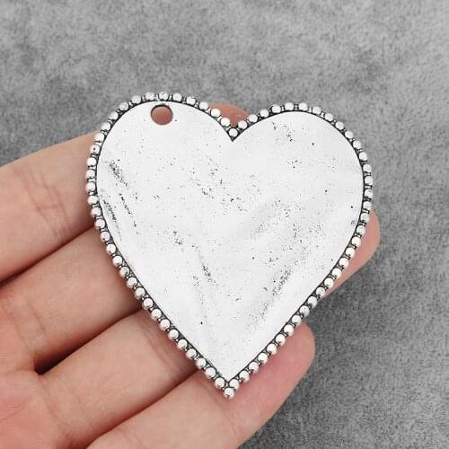 2PCS Large Tone Love Heart Charms Pendants for Necklace Making Jewelry Findings 62x56mm