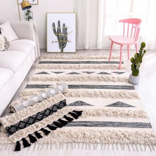 India Hand Woven Cotton Carpets For Living Room Morocco 160x230cm Rugs Bedroom Tassels Bedside Rug Carpet Mat Room Bath Doormat
