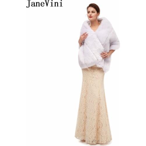 JaneVini New Fashion Winter White Bridal Boloero Faux Fur Stoles Women Prom Party Wraps Shawls Warm Shrugs Wedding Accessories