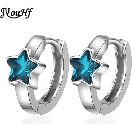 JYouHF Korean Fashion Star Hoop Earrings for Women Girl White Gold Plated Blue Crystal Earring Party Birthday Jewelry Oorbellen