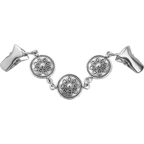 Retro Cardigan Clip Vintage Silver Toned Flower Brooch Sweater Shawl Decorative Duck Clasps Women Dress Shirt Collar Pins Crafts