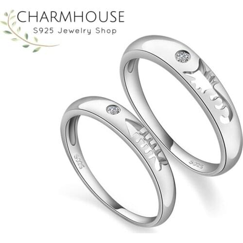 Lovers Rings Set For Men Women S925 Sterling Silver Cat/ Fish Finger Ring Wedding Band Engagement Jewelry Accessories Gifts