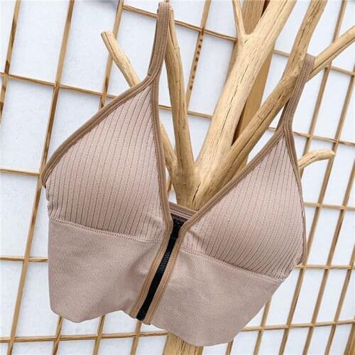 Korean Summer Women Camis Front Zipper Slim Spaghetti Strap Crop Tops Ladies Off Shoulder Sleeveless Casual Camisole