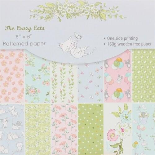 KSCRAFT 12pcs 6" Single-side Printed Crazy Cats pattern creative papercraft art paper handmade scrapbooking kit set book