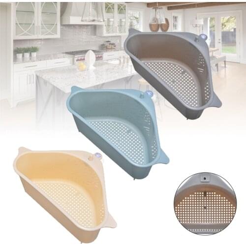 Kitchen Triangle Sink Storage Rack Plastic Vegetable Drain Shelf Hanging Dishwasher Holder Suction Cup Design Hole Free Tripod