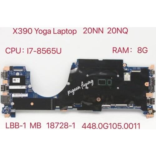 For ThinkPad X390 Yoga Laptop Motherboard CPU:i7-8565U RAM:8G 18729-1 448.0G105.0011 FRU: 02HM828 5B21B00711 02HM827 5B20W74035