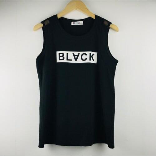 Women Mesh Top Shoulder Off Tank Top Black Color Summer Sleeveless Basic Cami Shirt Ladies O-Neck Vest Tops for Girls