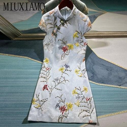 MIUXIMAO Luxurious 2020 Fall dress Party dress Flower Diamonds Above Knee Tank Office Lady slim Blue Casual Dress Women Vestidos