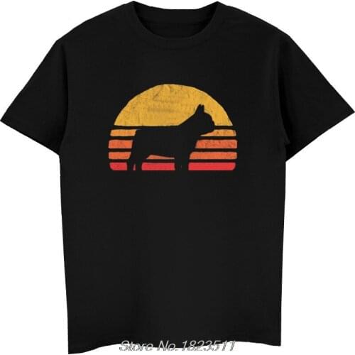 Fashion Summer Retro Sun French Bulldog Silhouette T-shirt Vintage Tee Shirt For Dog Lovers Tee Men Shirt Harajuku Streetwear