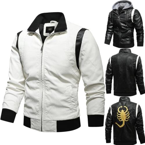 Autumn Winter Bomber Leather Jacket Men Scorpion Embroidery Hooded PU Leather Jackets and Coats Men Motorcycle Plus Size 4XL