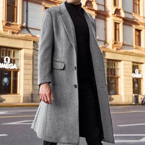 2021 Winter Men Jackets Long Sleeve Buttons Jacket Overcoat Mid-length Trench Coat Jacket Wedding business party