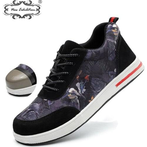 New exhibition 2019 Fashion Men Safety Shoes Steel Toe color Canvas Work Boots anti-smashing piercing Protective Casual Sneaker