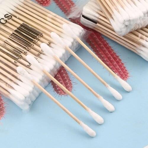 New 100pc Double Head Cotton Swab Bamboo Cotton Swab Wood Sticks Disposable Buds Cotton For Beauty Makeup Nose Ears Cleaning