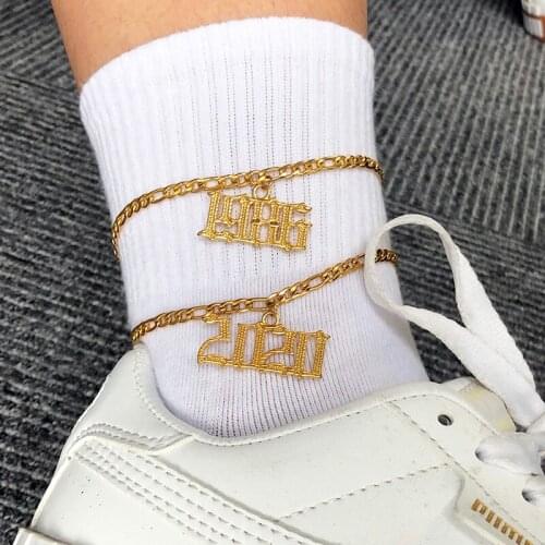 Stainless Steele Year Number Necklaces for Women 1980 1989 2000 Leg Bracelet Birthday Gift from 1985 to 2020Anniversary Jewelry