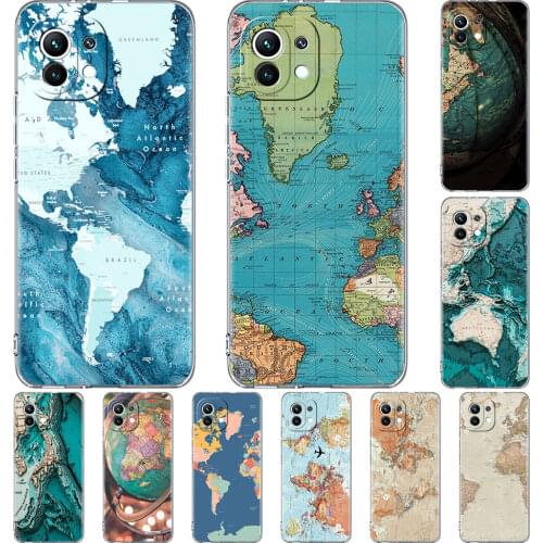 Clear Case for Xiaomi Mi Poco X3 NFC M3 11 10T Lite Phone Soft Cover Note 10 Pro 9T Transparent Celular Capa World Map Travel