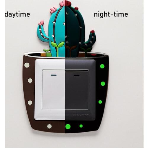 Dustproof Cute Cartoon 3D Cactus Fluorescent Wall Silicon Switch Stickers Children Luminous Switch Light Output Home Decoration